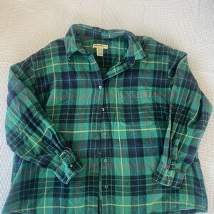 Vintage Eddie Bauer Women’s Flannel Shirt – Teal Plaid – XXL